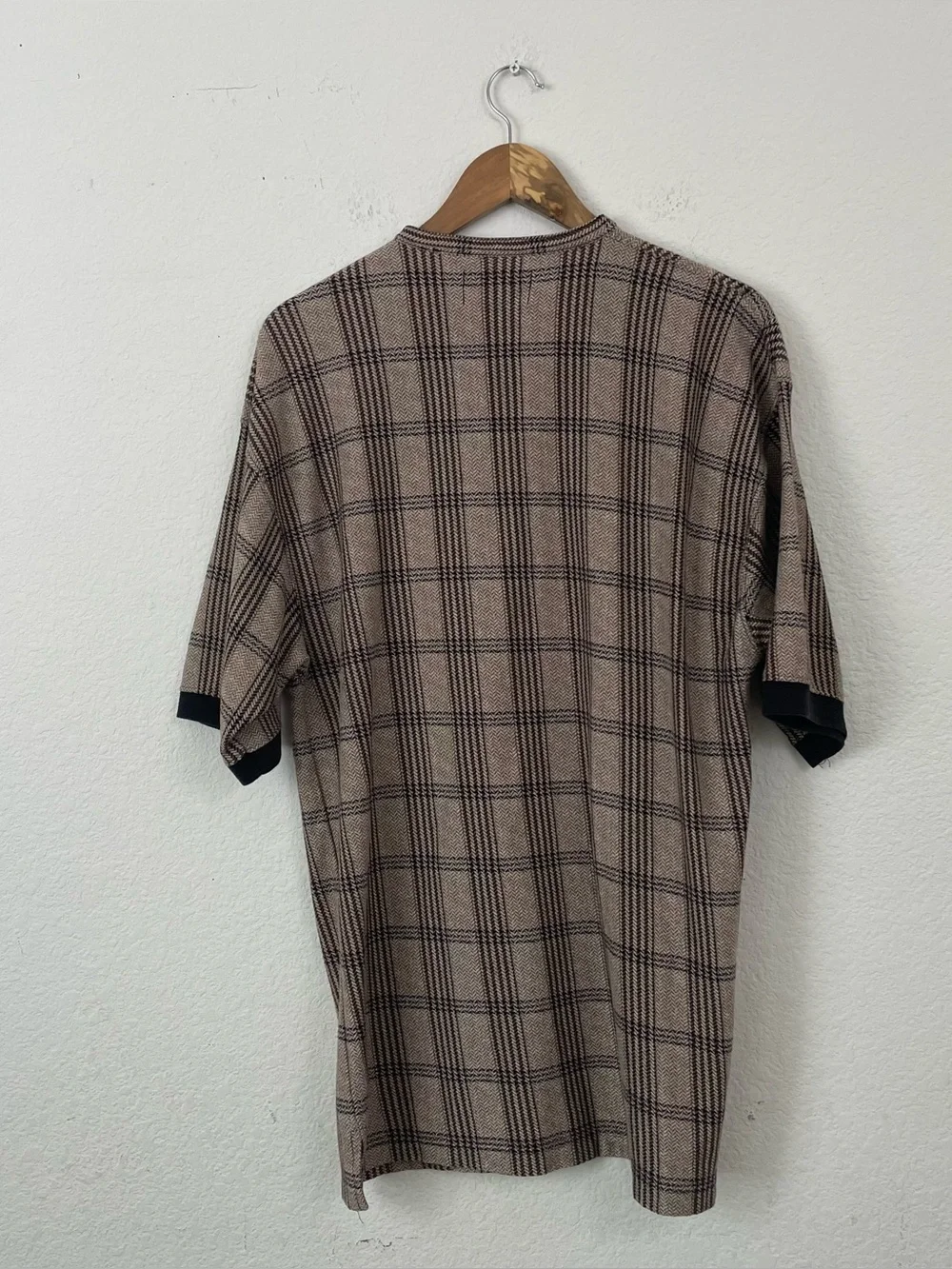 Evan Picone Sport Men's XL Cotton/Poly plaid Brown‎ Scoop Neck Henley Shirt